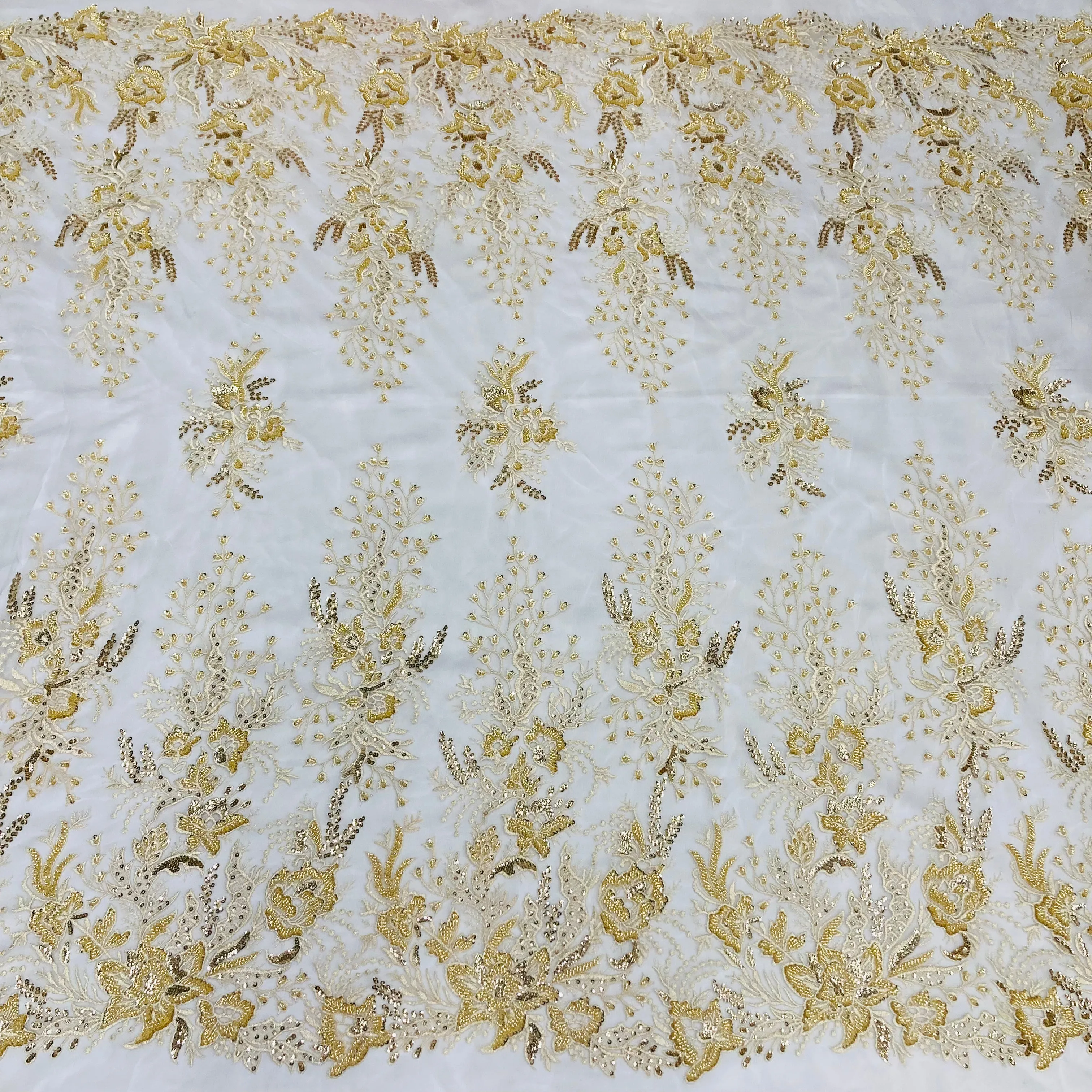 Beaded Lace Fabric Embroidered on 100% Polyester Net Mesh | Lace USA - GD-66919