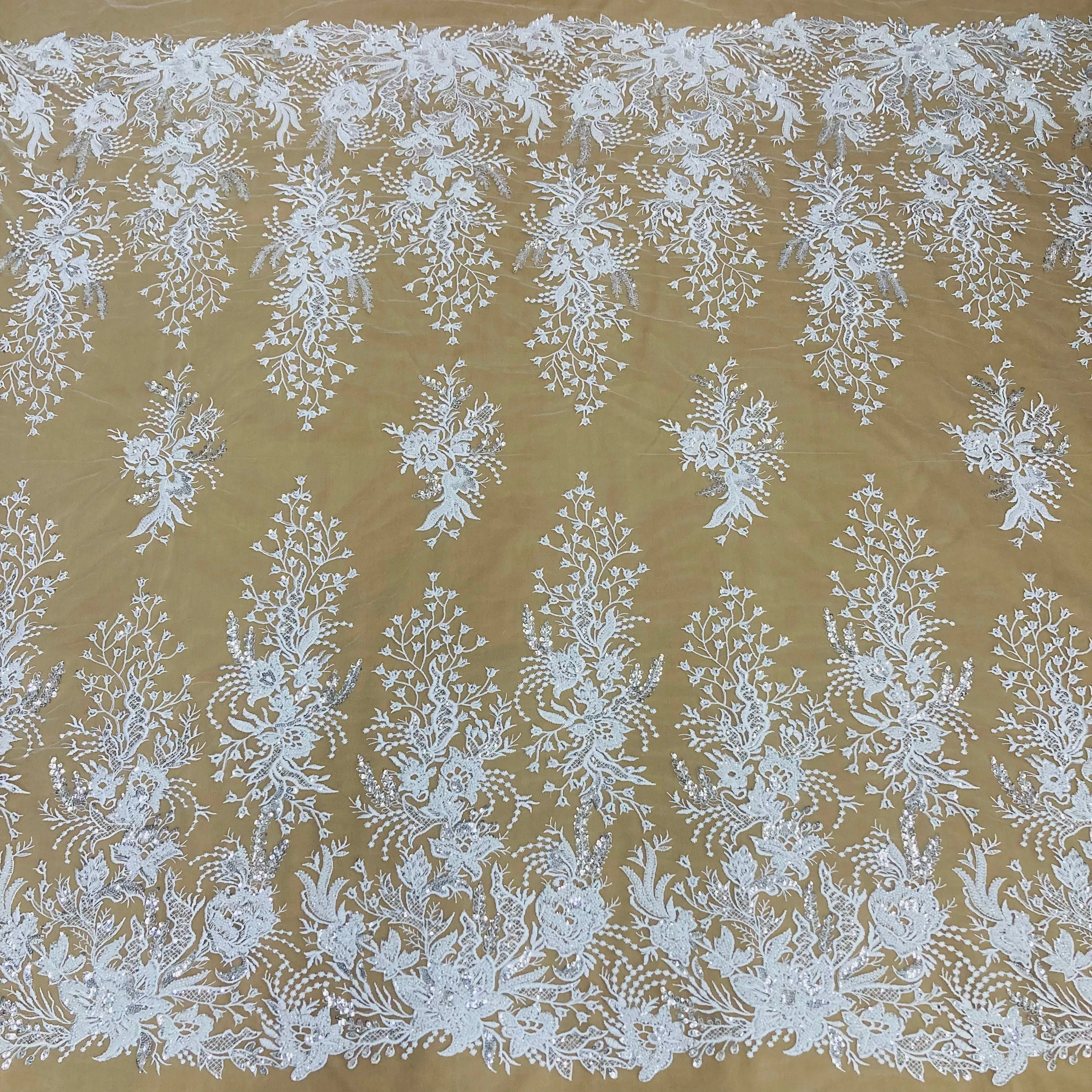 Beaded Lace Fabric Embroidered on 100% Polyester Net Mesh | Lace USA - GD-66919