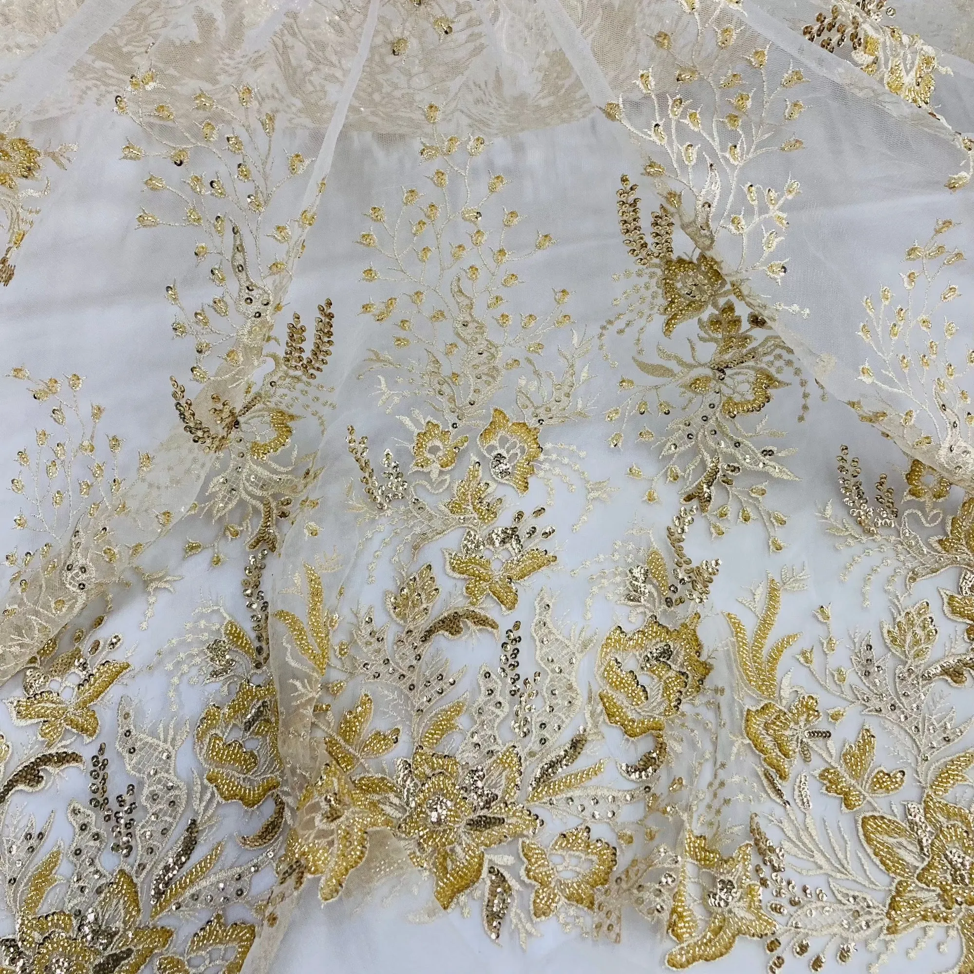 Beaded Lace Fabric Embroidered on 100% Polyester Net Mesh | Lace USA - GD-66919