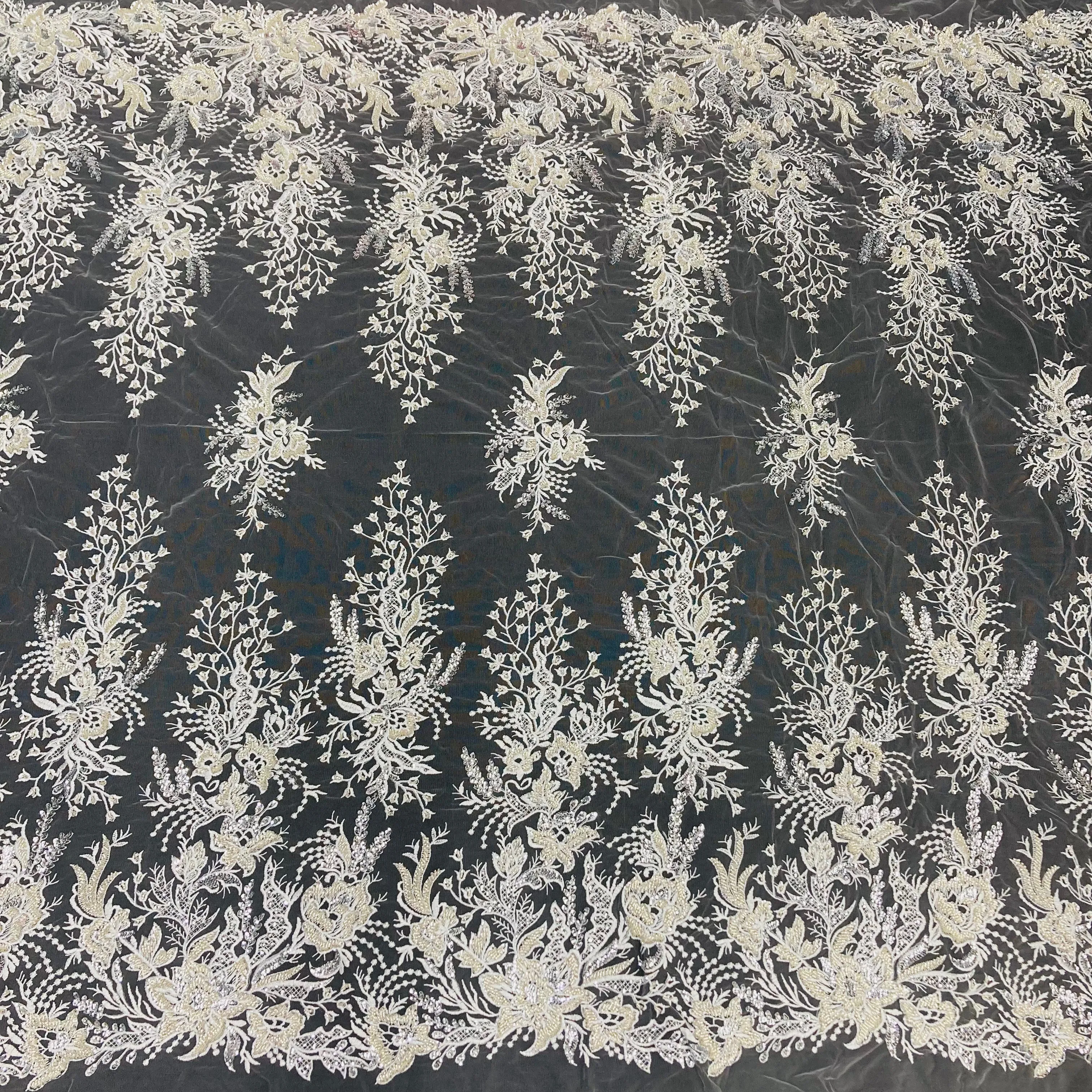 Beaded Lace Fabric Embroidered on 100% Polyester Net Mesh | Lace USA - GD-66919