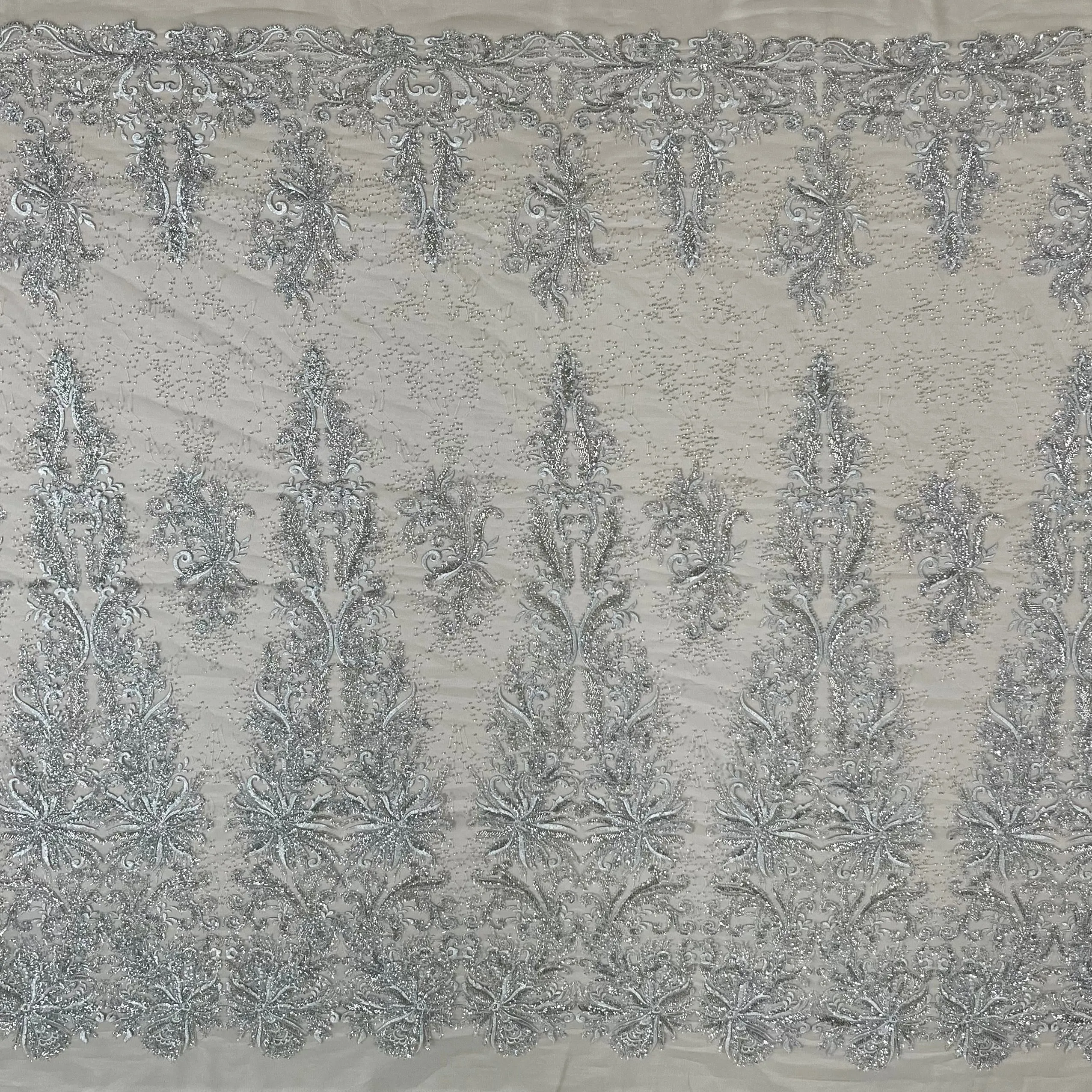 Beaded Lace Fabric Embroidered With Fuzzy Thread on 100% Polyester Net Mesh | Lace USA - GD-12264