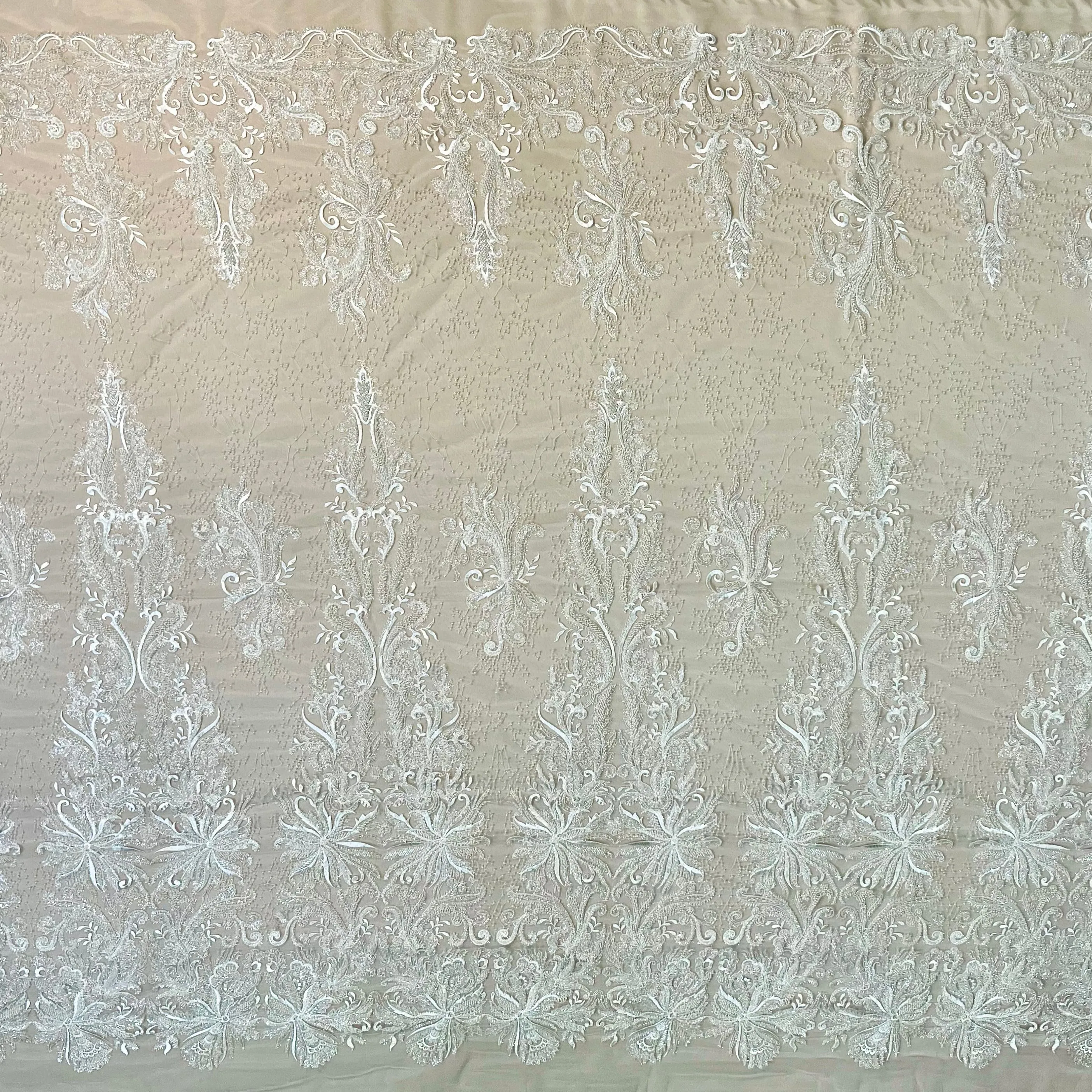 Beaded Lace Fabric Embroidered With Fuzzy Thread on 100% Polyester Net Mesh | Lace USA - GD-12264