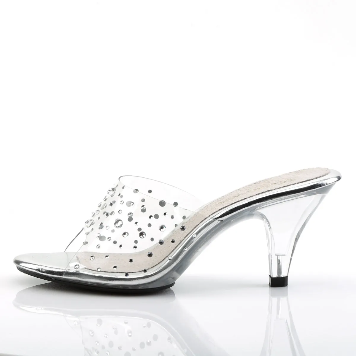 BELLE-301RS Bling Posing Comp Sandals 3" Clear Sexy Slip On Shoes