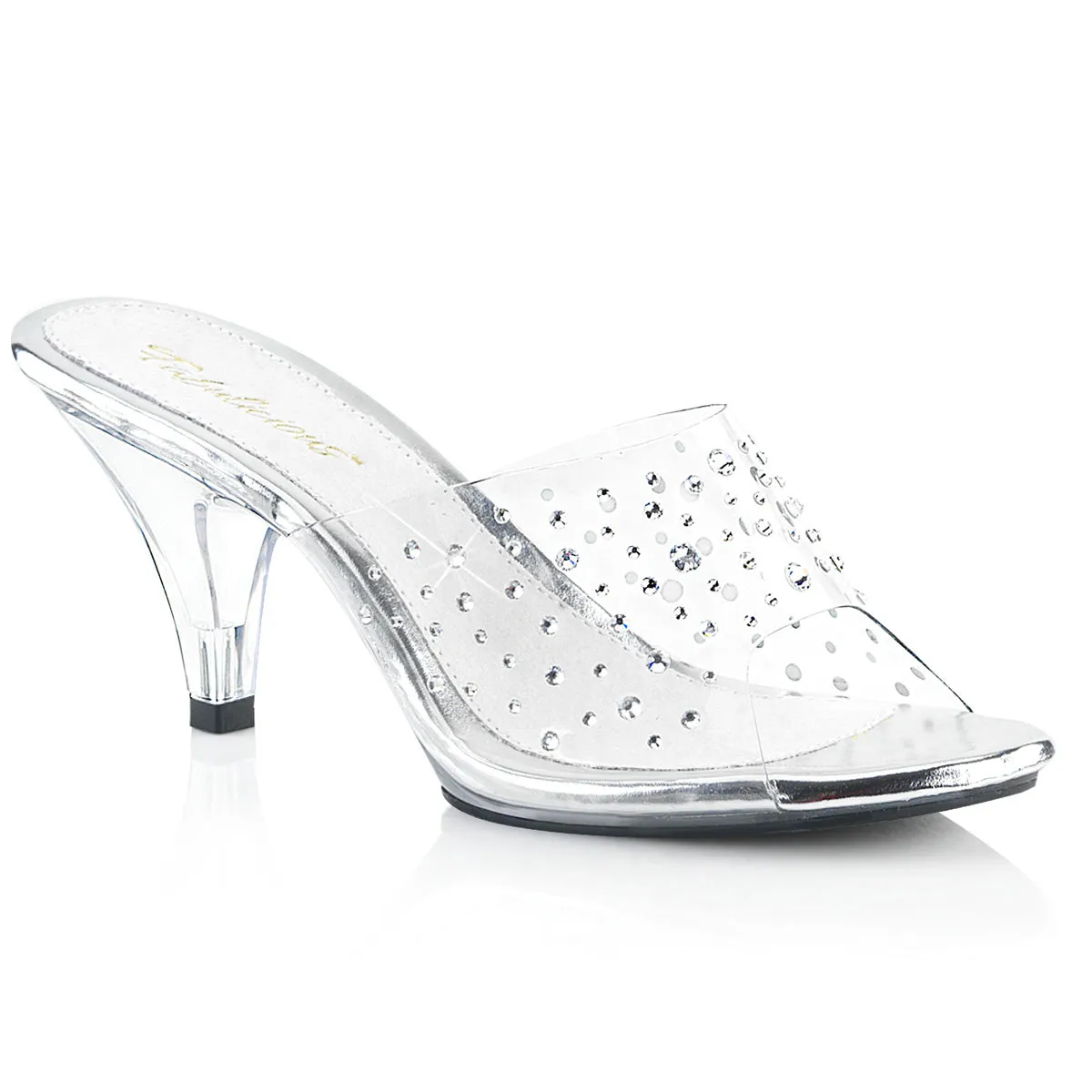 BELLE-301RS Bling Posing Comp Sandals 3" Clear Sexy Slip On Shoes