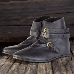 Black Leather Viking Ankle Boots | Raimund Triple Buckle