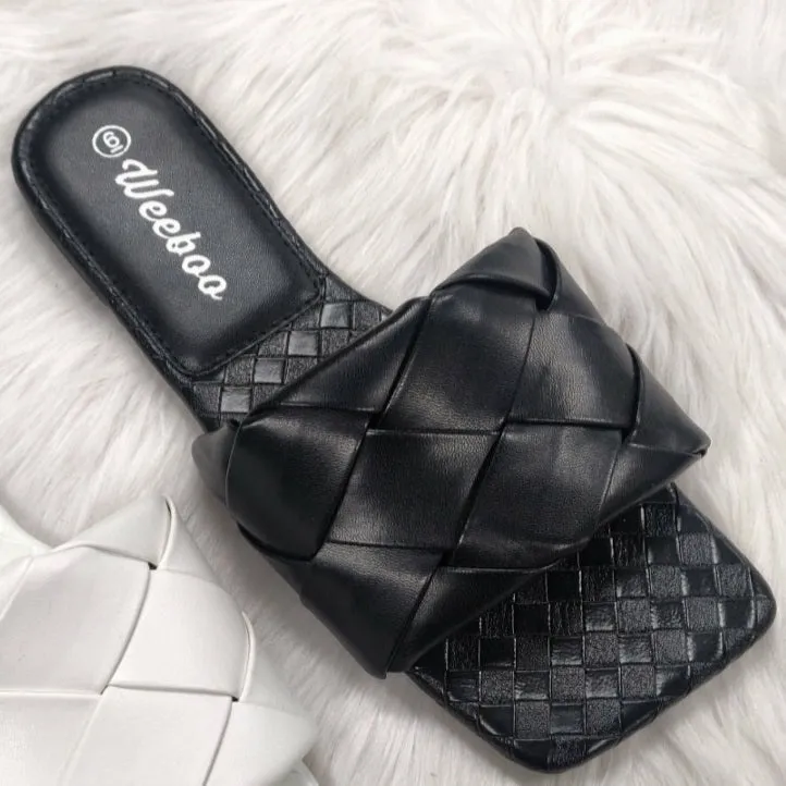 Black Squared Toe Flats