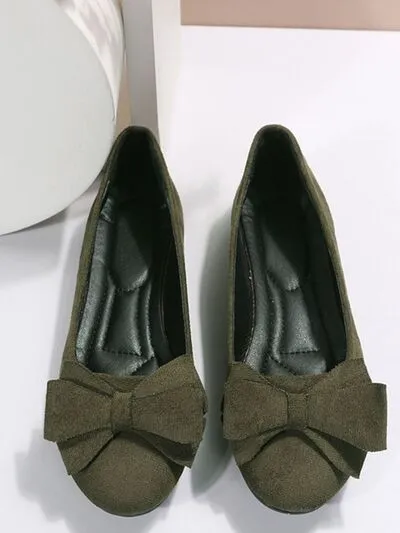 Bow Solid Color Round Toe Flat Slip-Ons