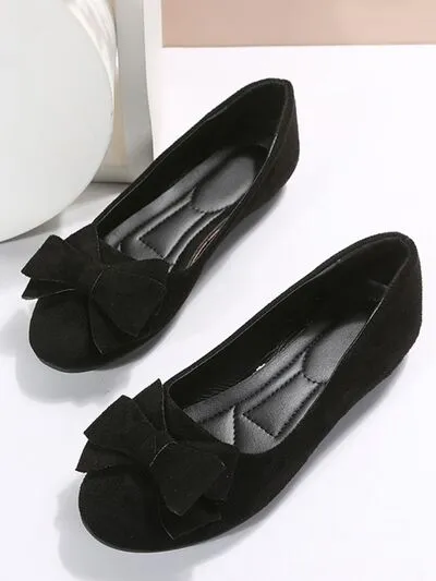 Bow Solid Color Round Toe Flat Slip-Ons