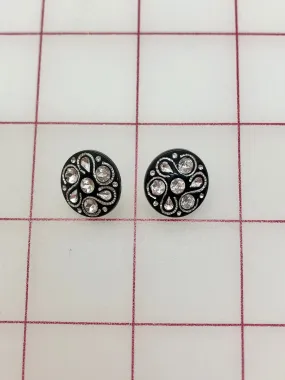 Button - Black with Crystal Rhinestones .5-inch 2-Pack Close-Out