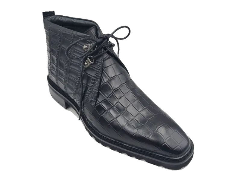 Carrucci Black Men's Alligator Embossed Leather Chukka Boot