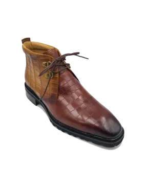 Carrucci Brown Cognac Men's Alligator Embossed Leather Chukka Boot