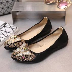 Cilool Rhinestone Flats Casual Comfort Dressy Flats For Wedding Fox Slippers CF305