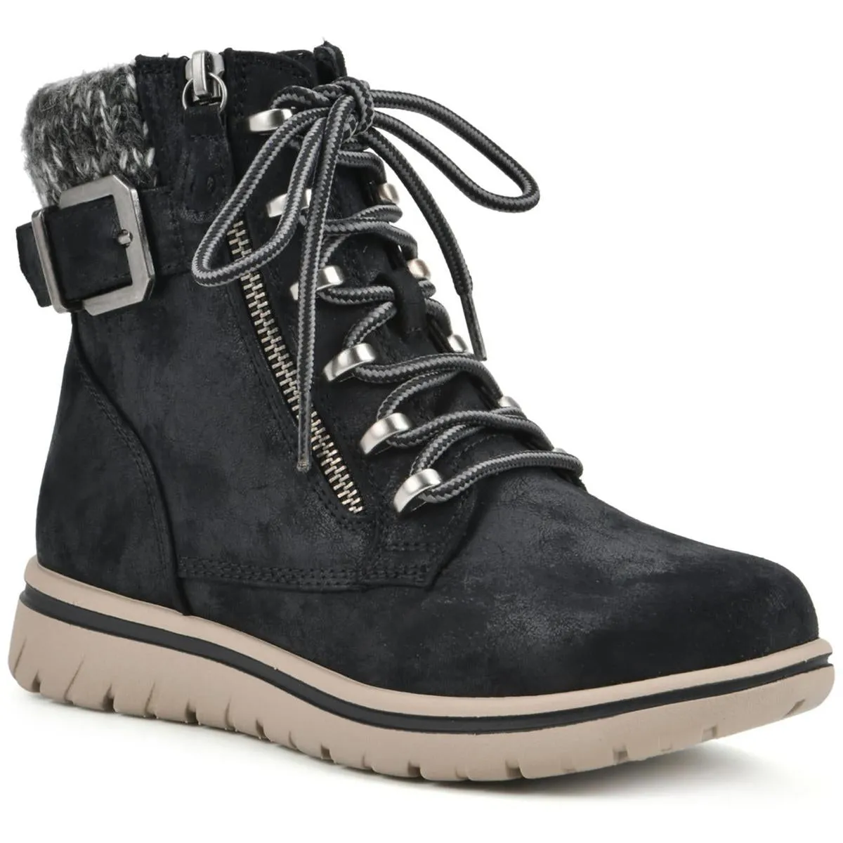 Cliffs by White Mountain Womens HEARTEN  Faux Leather Combat & Lace-Up Boots