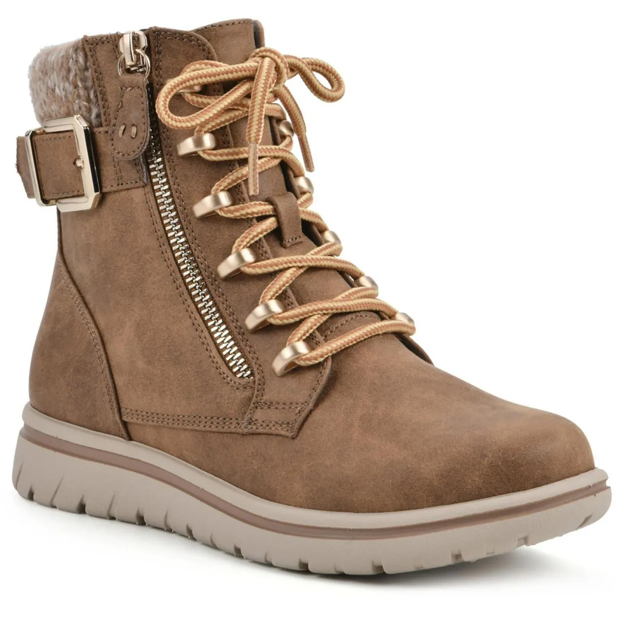 Cliffs by White Mountain Womens HEARTEN  Faux Leather Combat & Lace-Up Boots