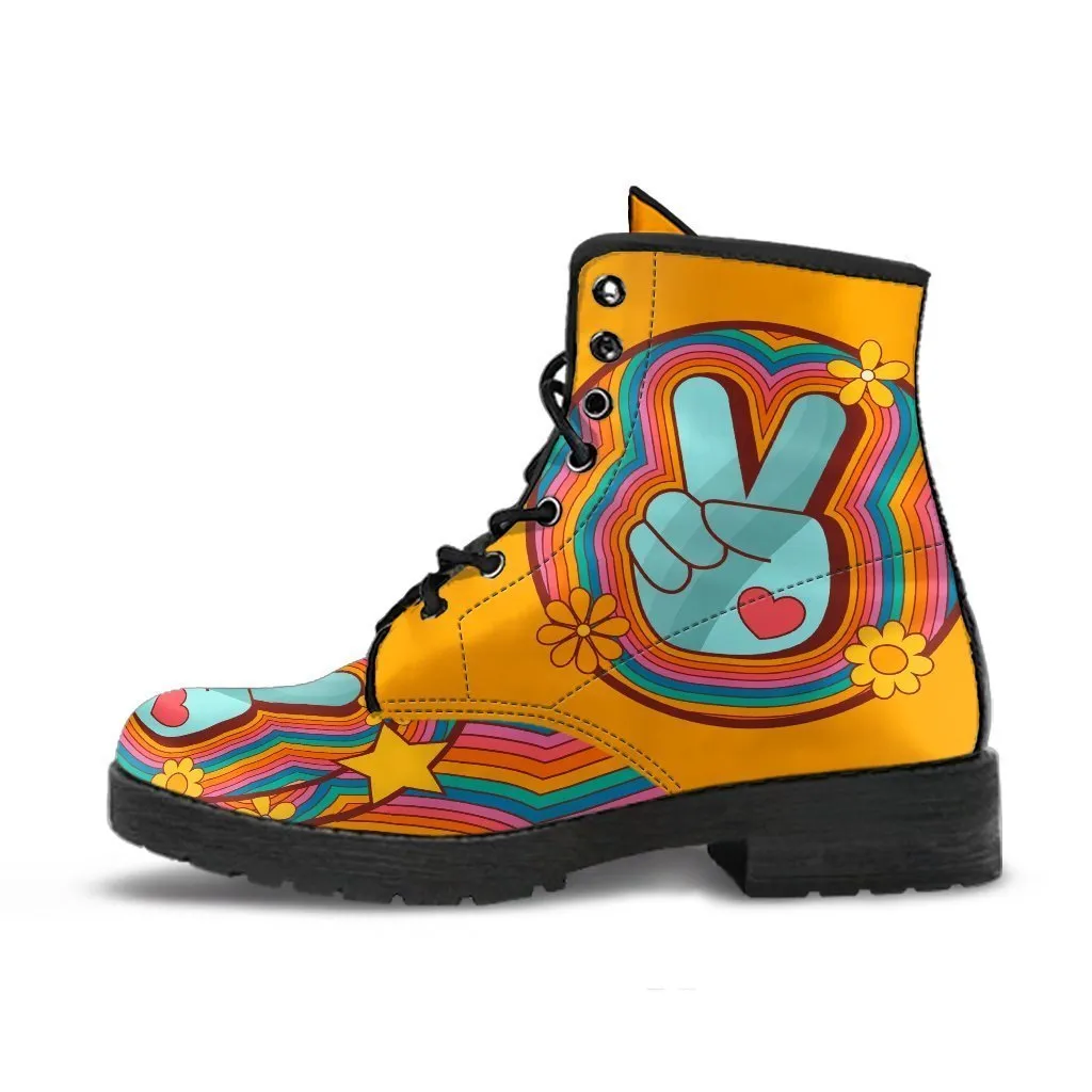 Combat Boots - 70s Psychedelic Style #2| Custom Shoes, Handmade Boots, Women's Boots, Vegan Leather, Summer Leather Boots, 70s Style