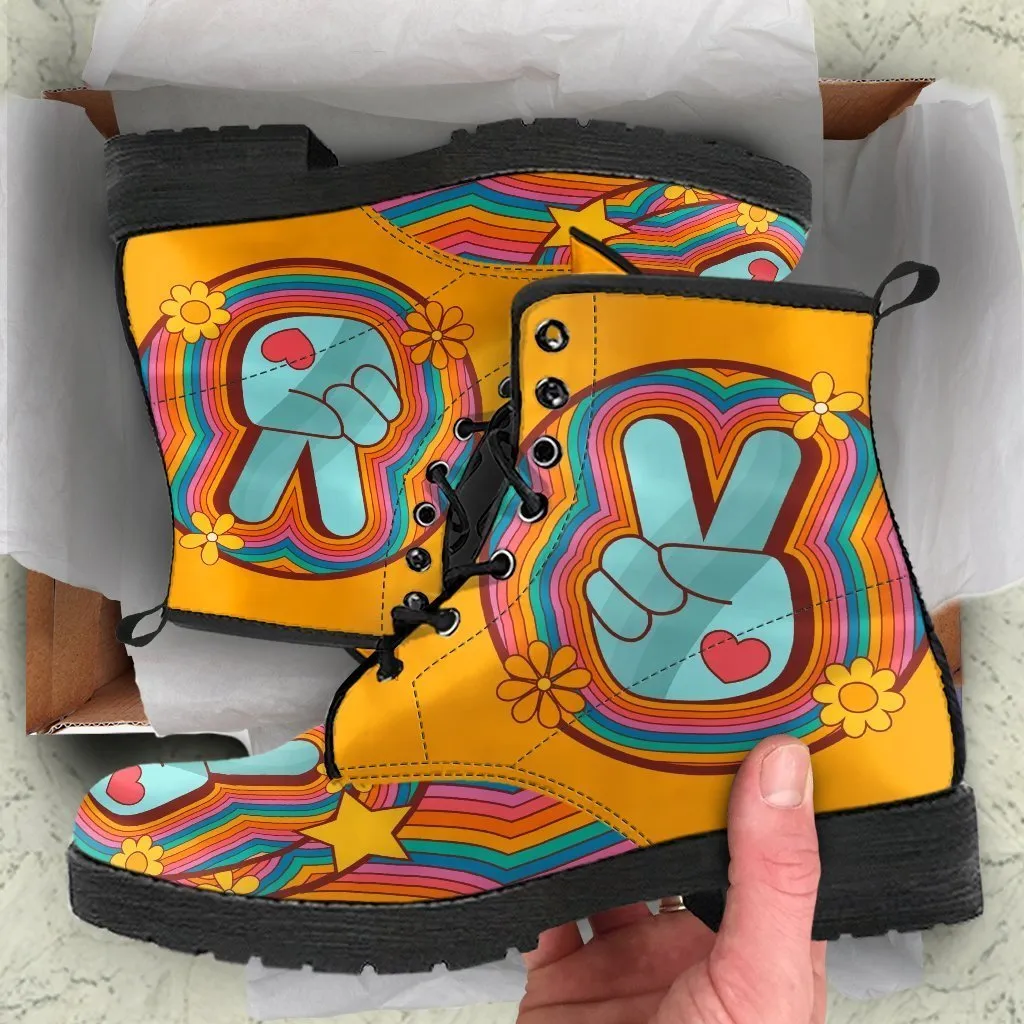 Combat Boots - 70s Psychedelic Style #2| Custom Shoes, Handmade Boots, Women's Boots, Vegan Leather, Summer Leather Boots, 70s Style