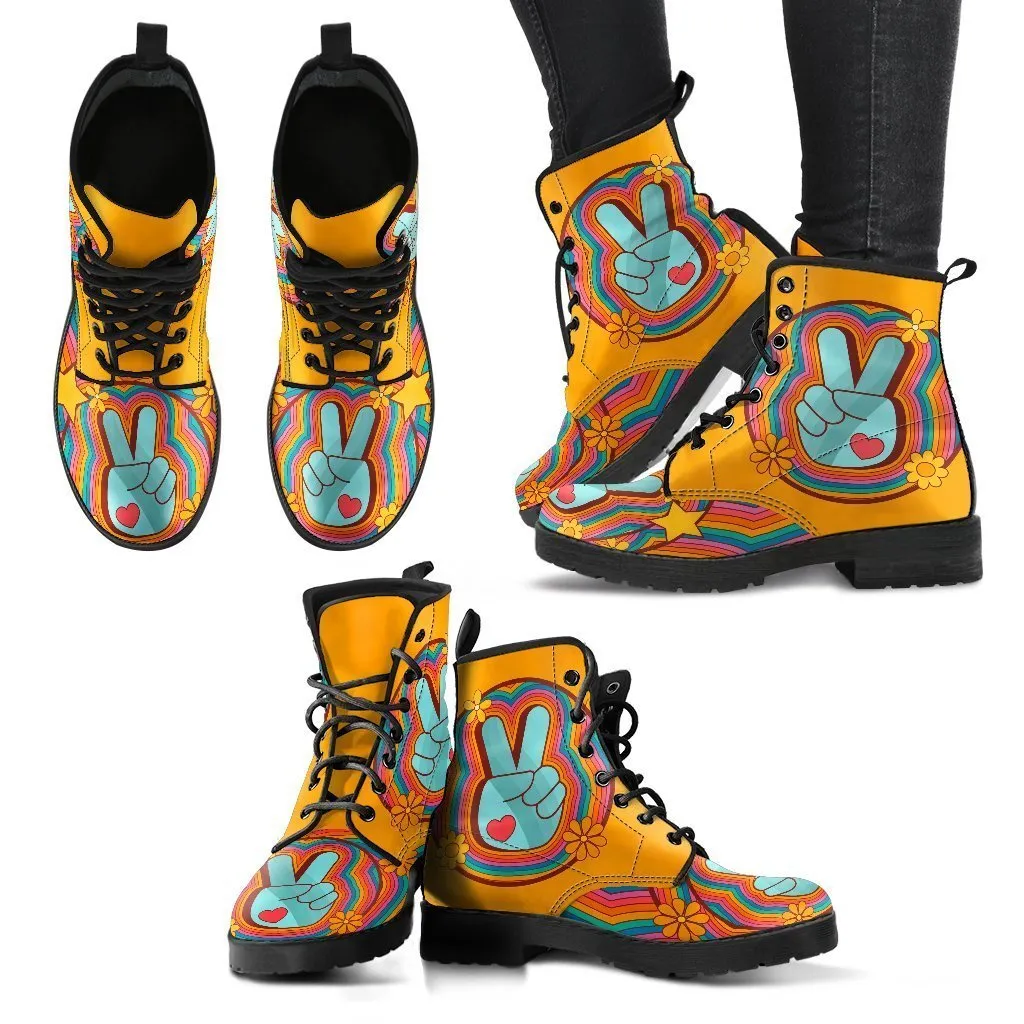 Combat Boots - 70s Psychedelic Style #2| Custom Shoes, Handmade Boots, Women's Boots, Vegan Leather, Summer Leather Boots, 70s Style