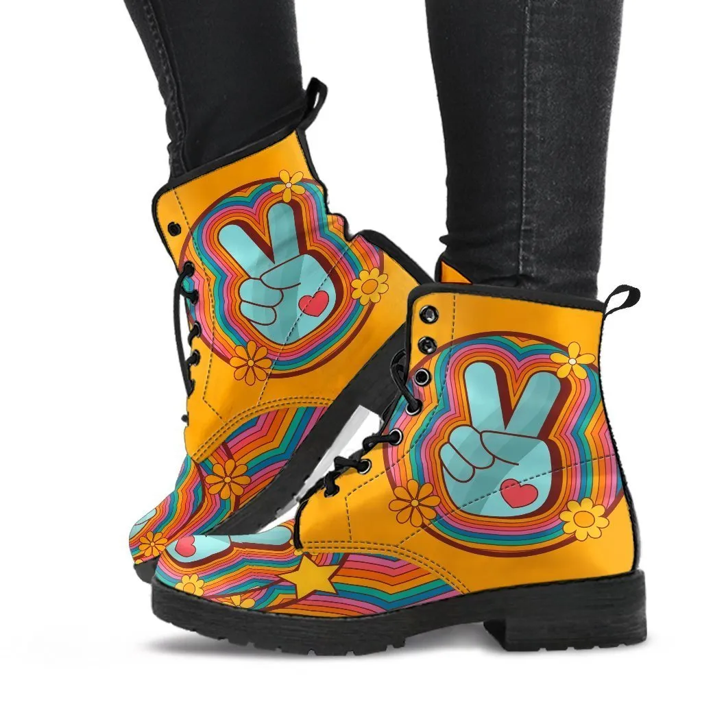 Combat Boots - 70s Psychedelic Style #2| Custom Shoes, Handmade Boots, Women's Boots, Vegan Leather, Summer Leather Boots, 70s Style