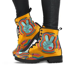 Combat Boots - 70s Psychedelic Style #2| Custom Shoes, Handmade Boots, Women's Boots, Vegan Leather, Summer Leather Boots, 70s Style