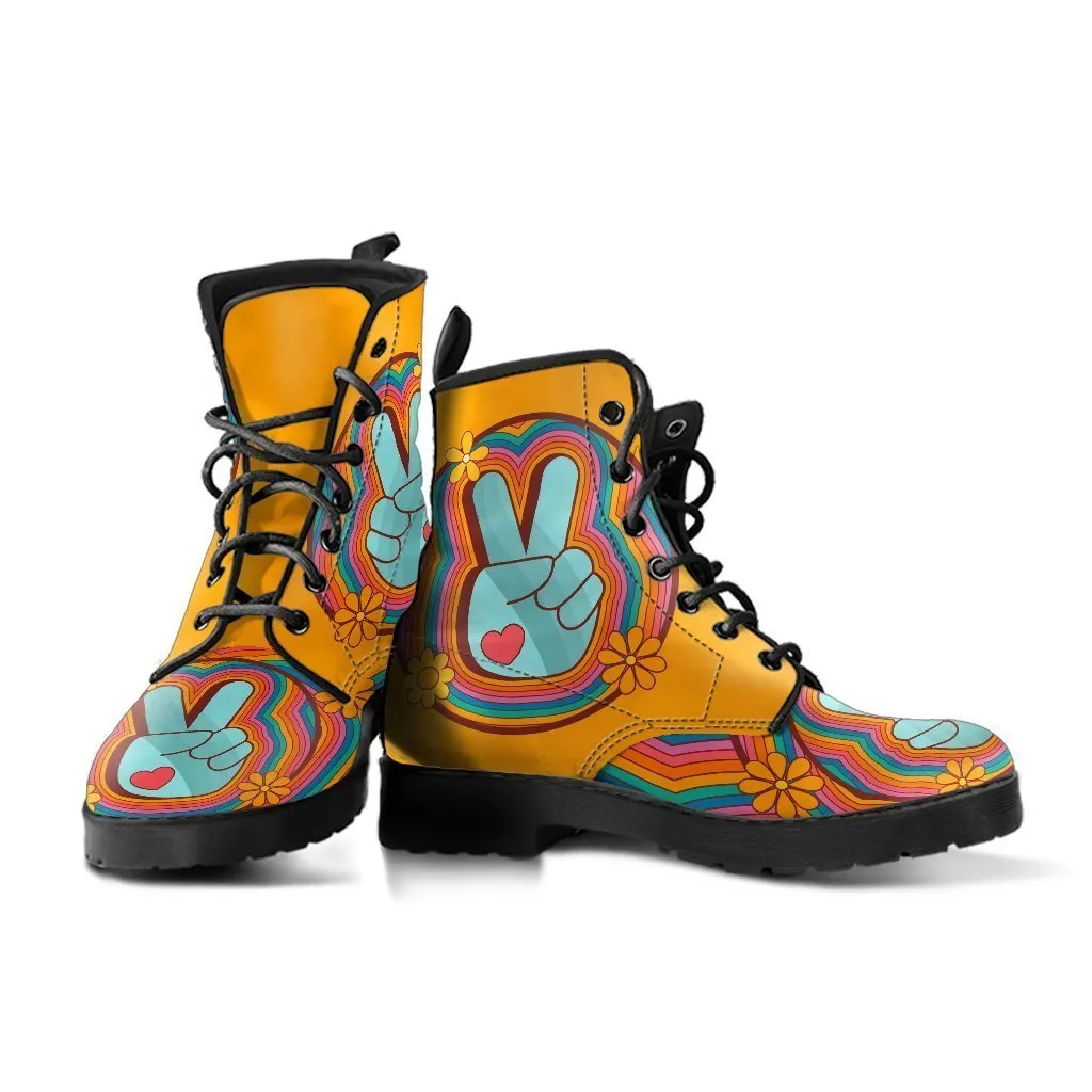 Combat Boots - 70s Psychedelic Style #2| Custom Shoes, Handmade Boots, Women's Boots, Vegan Leather, Summer Leather Boots, 70s Style