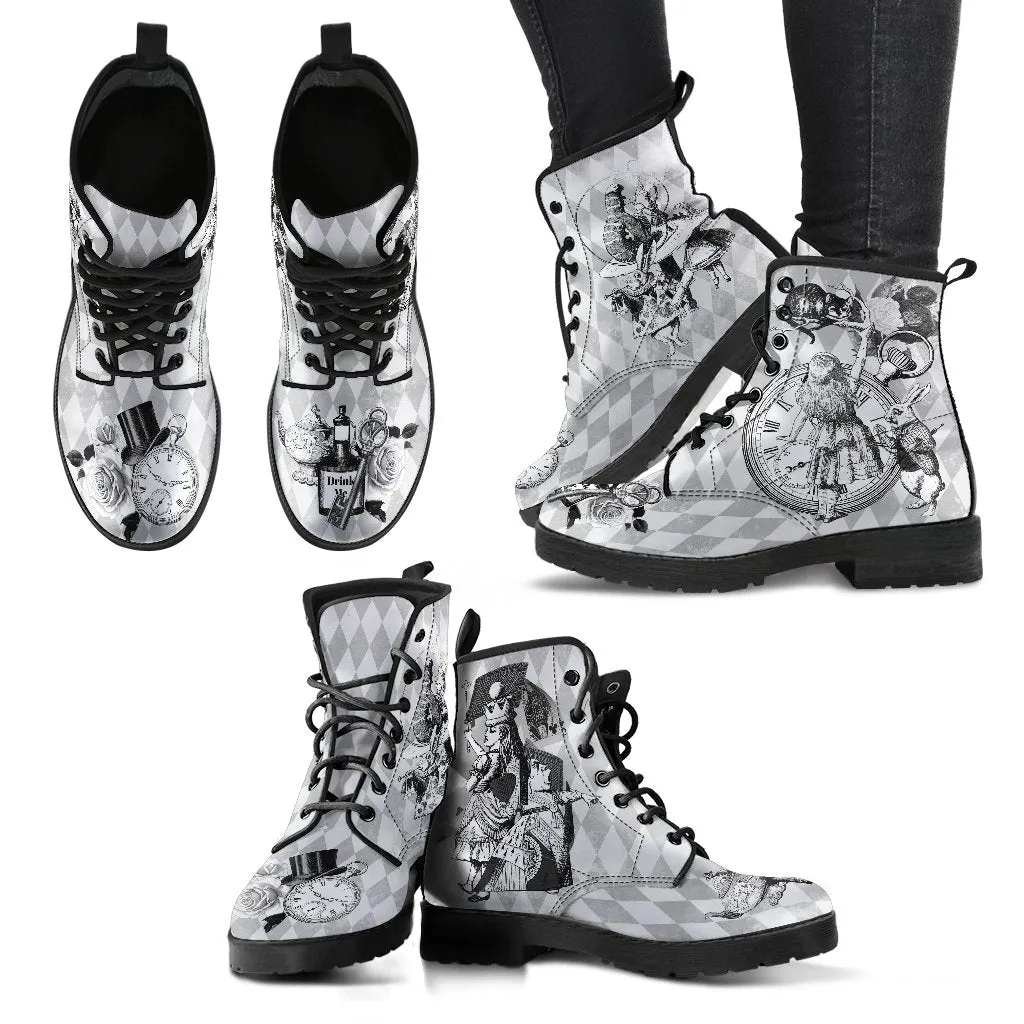 Combat Boots - Alice in Wonderland Gifts #63 Classic Series | Birthday Gifts, Gift Idea, Women's Boots, Custom Shoes, Vegan Shoes, 90s Boots