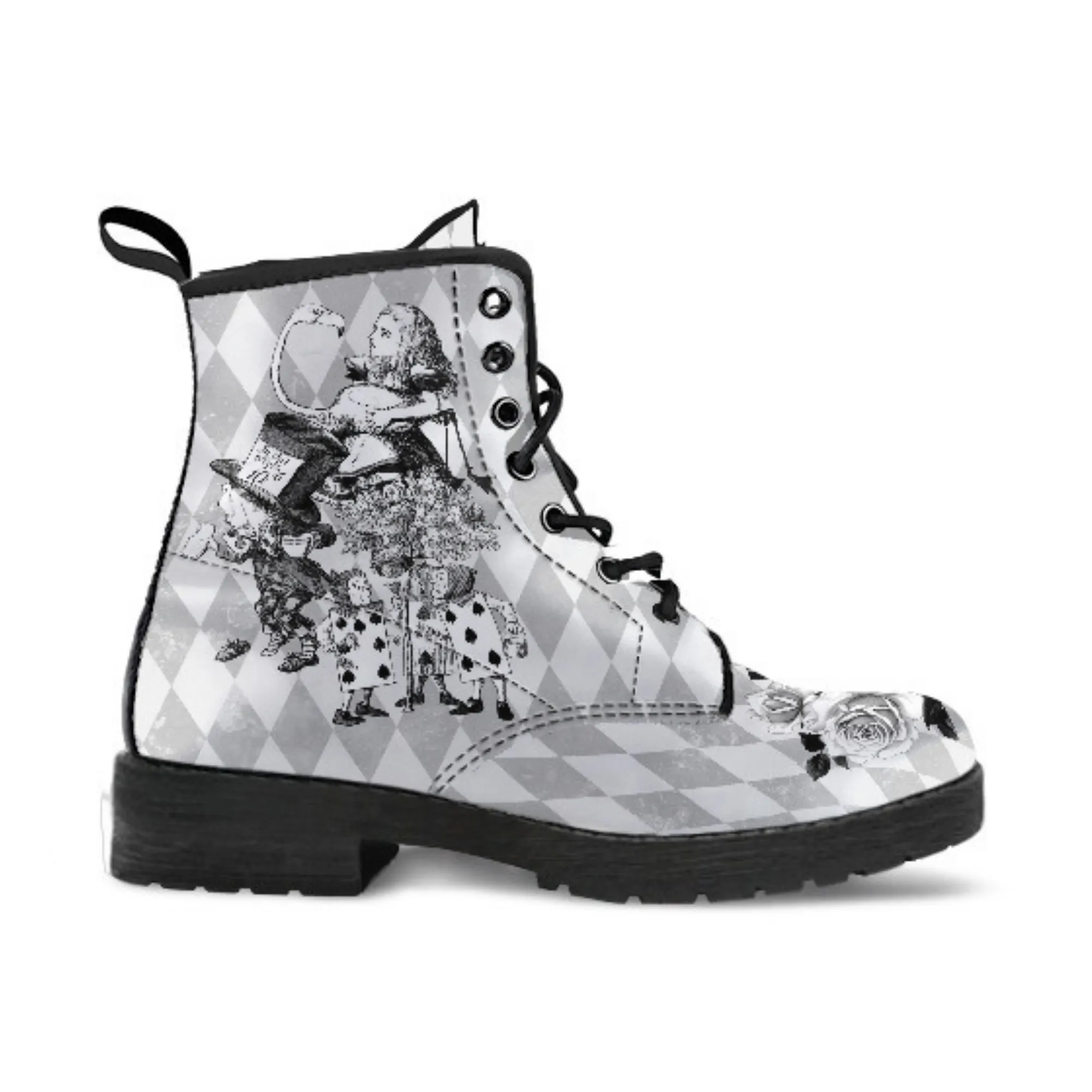 Combat Boots - Alice in Wonderland Gifts #63 Classic Series | Birthday Gifts, Gift Idea, Women's Boots, Custom Shoes, Vegan Shoes, 90s Boots