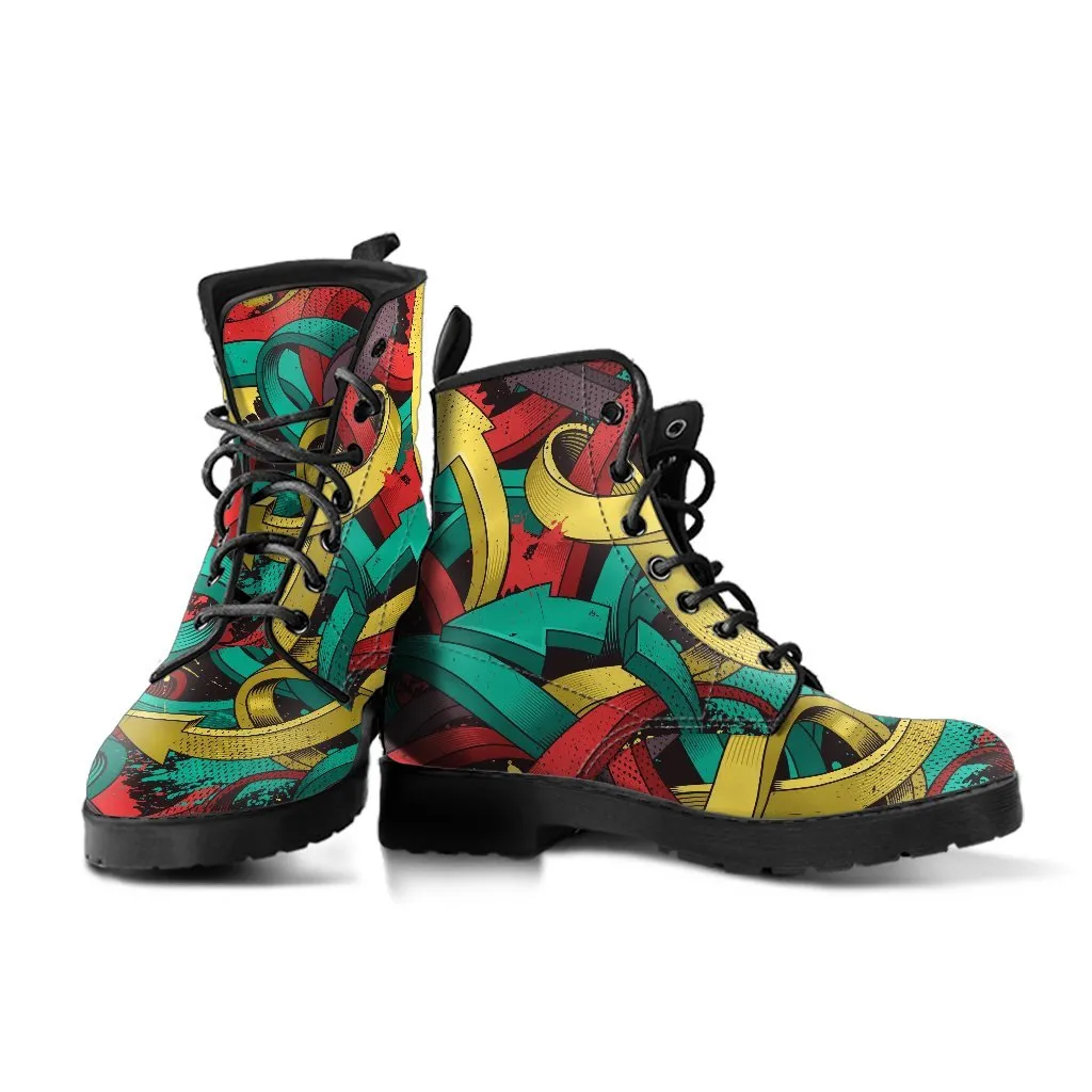 Combat Boots - Graffiti Fashion #12 | Vegan Leather Lace Up Boots Women, Women's Boots, Men's Boots 9.5, Custom Shoes, 90s Boots, 2000s Boots