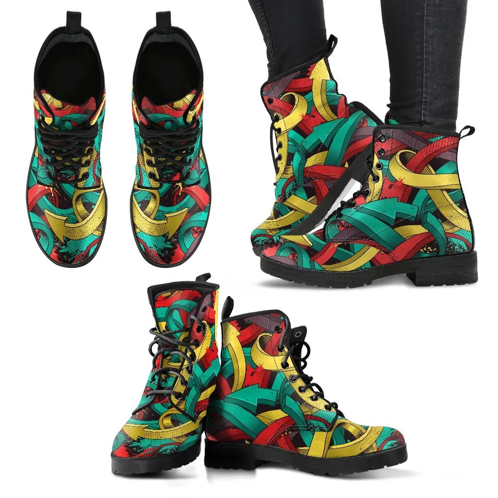 Combat Boots - Graffiti Fashion #12 | Vegan Leather Lace Up Boots Women, Women's Boots, Men's Boots 9.5, Custom Shoes, 90s Boots, 2000s Boots