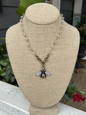 Crystal Beaded Chain with Ornate Bee Pendant