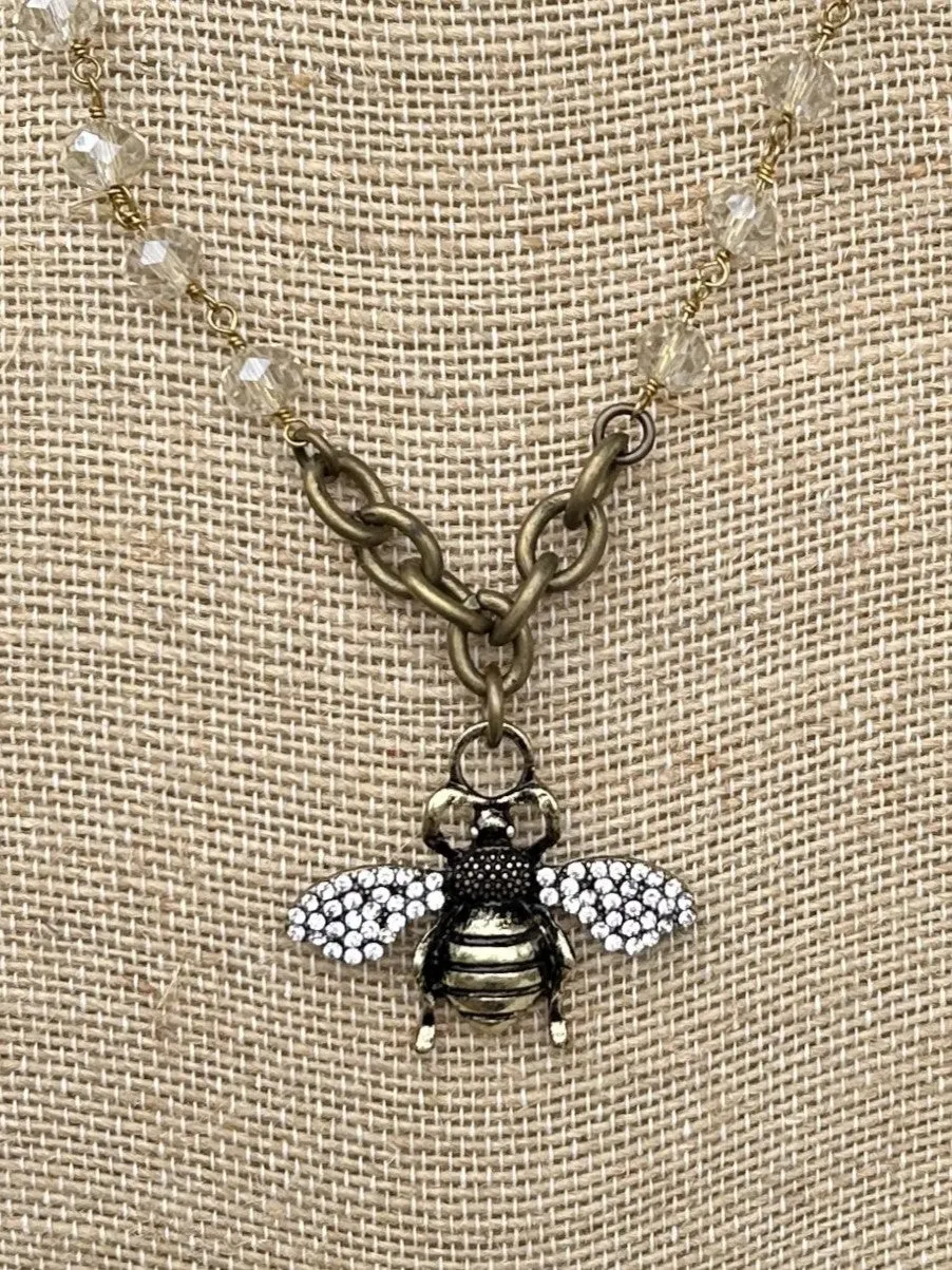 Crystal Beaded Chain with Ornate Bee Pendant