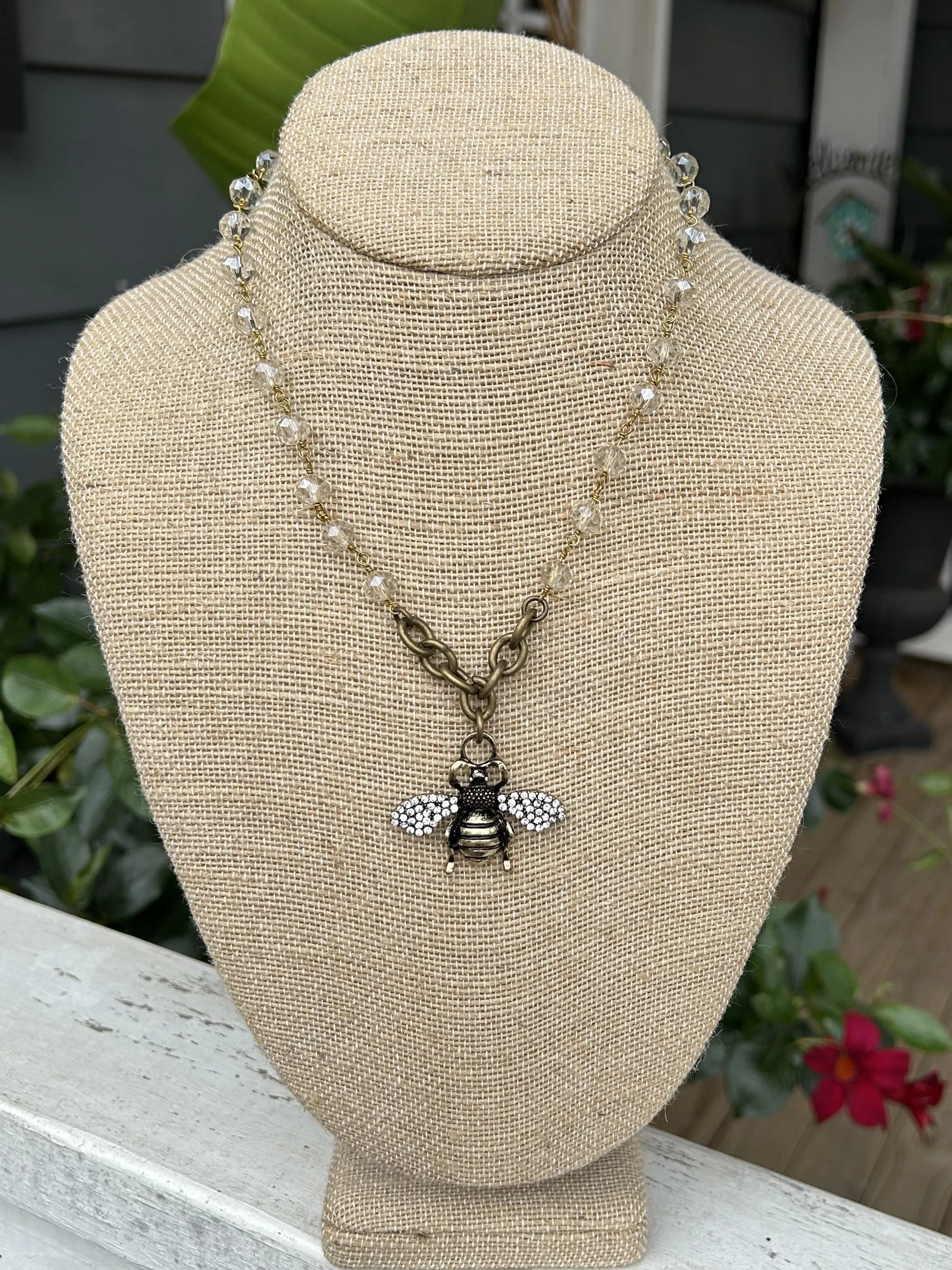 Crystal Beaded Chain with Ornate Bee Pendant
