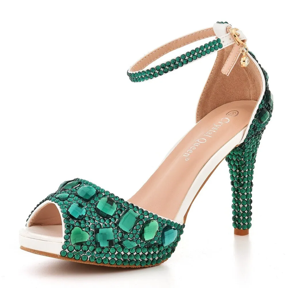CRYSTAL QUEEN Pretty Peep Toe Platform Luxury Rhinestone Shoes