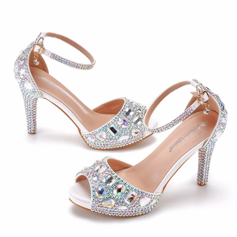CRYSTAL QUEEN Pretty Peep Toe Platform Luxury Rhinestone Shoes