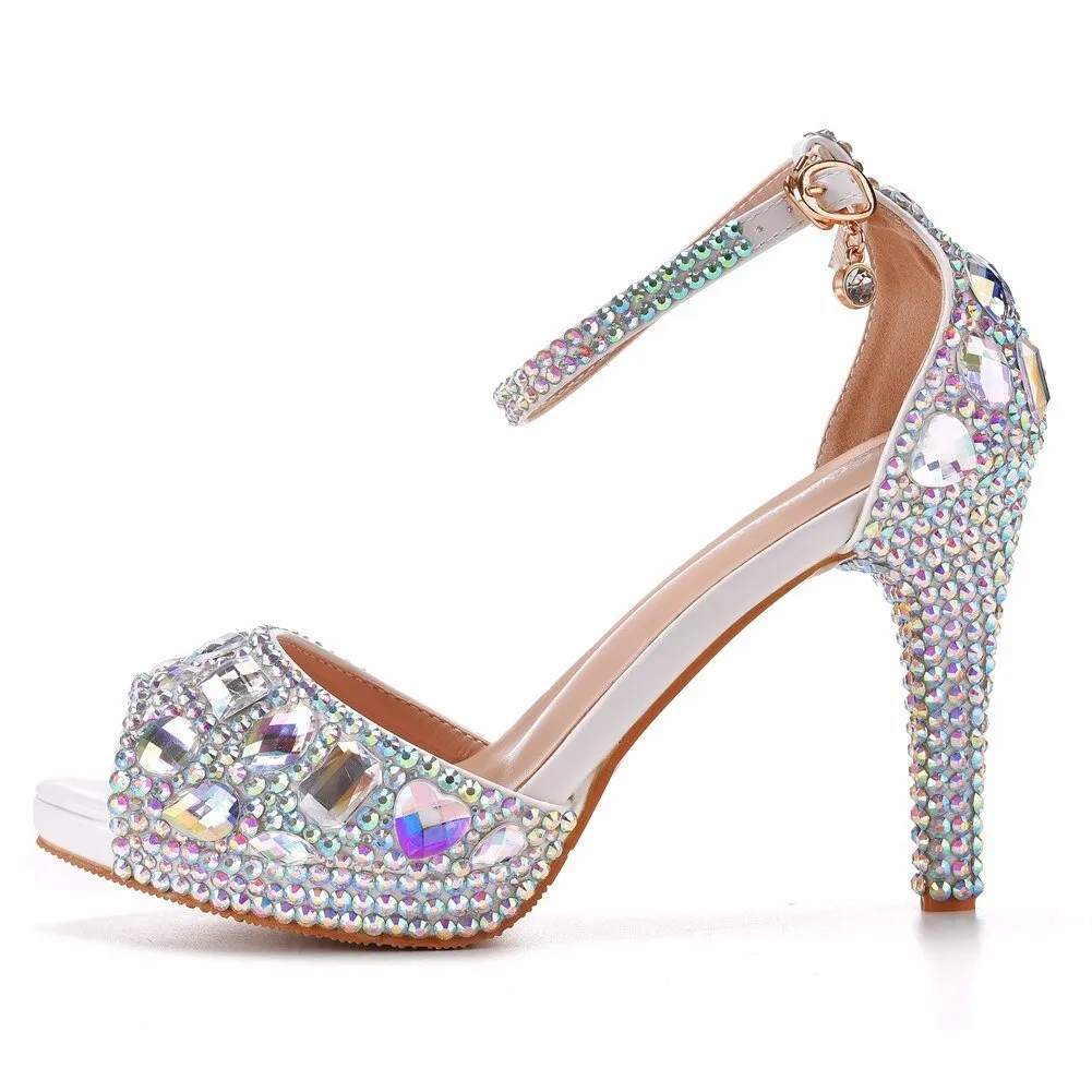CRYSTAL QUEEN Pretty Peep Toe Platform Luxury Rhinestone Shoes