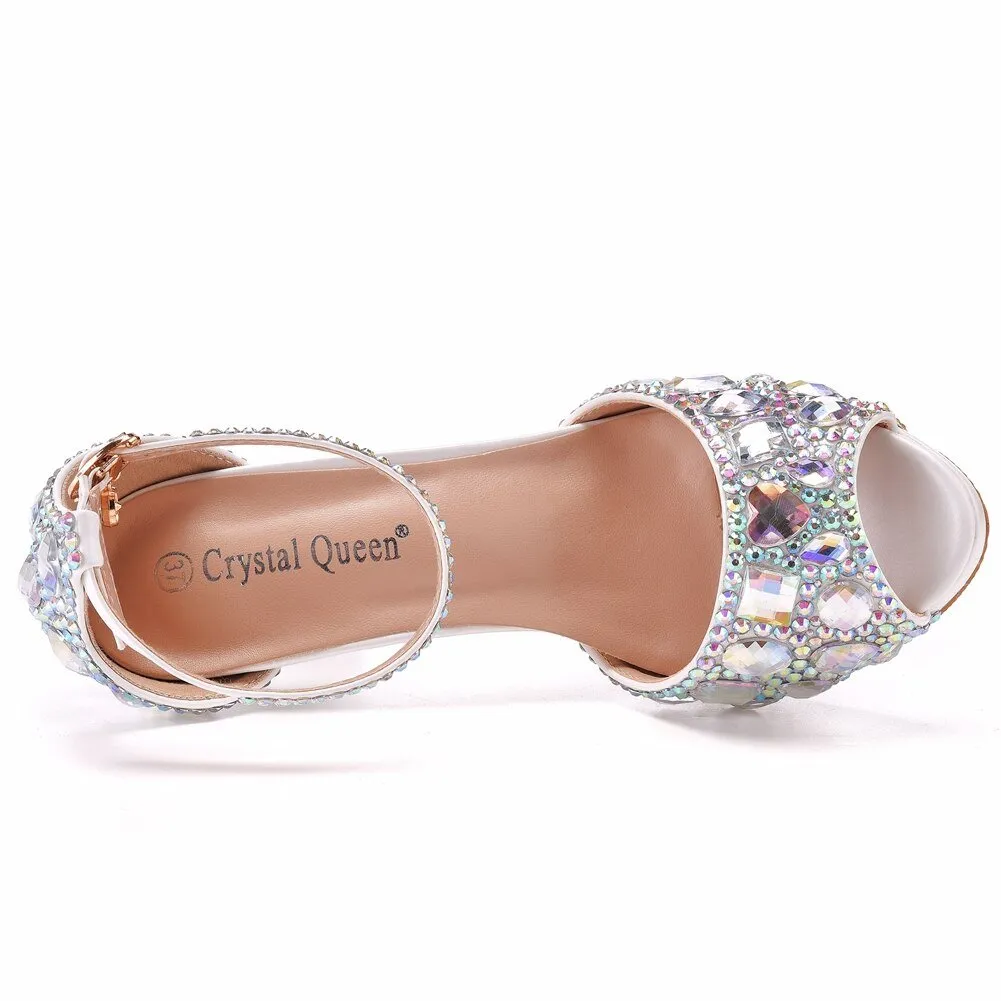 CRYSTAL QUEEN Pretty Peep Toe Platform Luxury Rhinestone Shoes