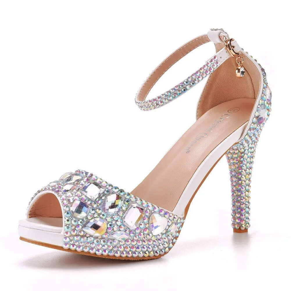 CRYSTAL QUEEN Pretty Peep Toe Platform Luxury Rhinestone Shoes