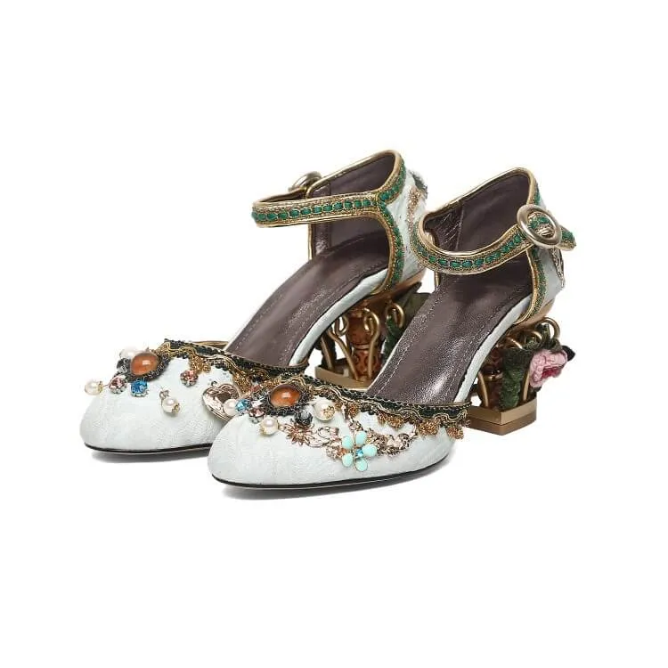 Cute Suede Rhinestone Chunky Heel High Heels