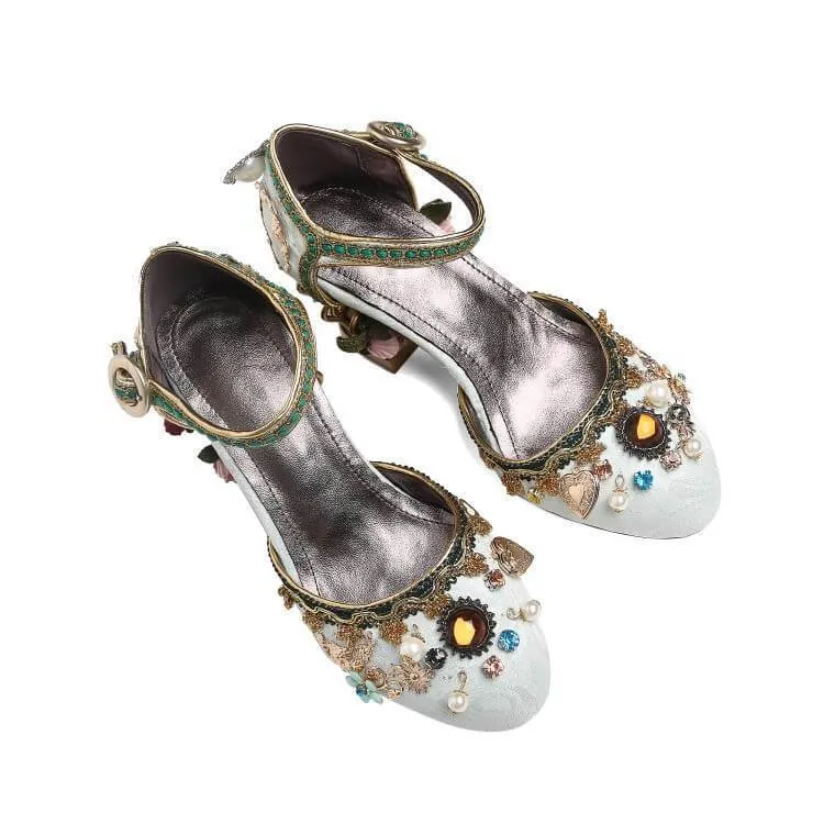 Cute Suede Rhinestone Chunky Heel High Heels