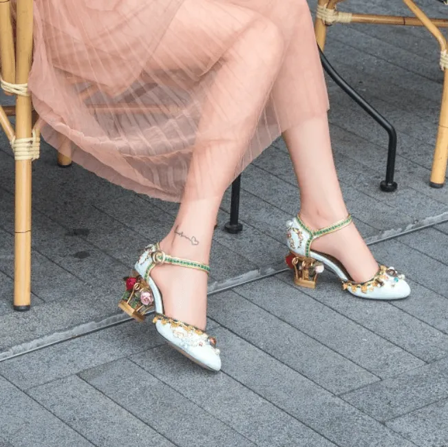 Cute Suede Rhinestone Chunky Heel High Heels