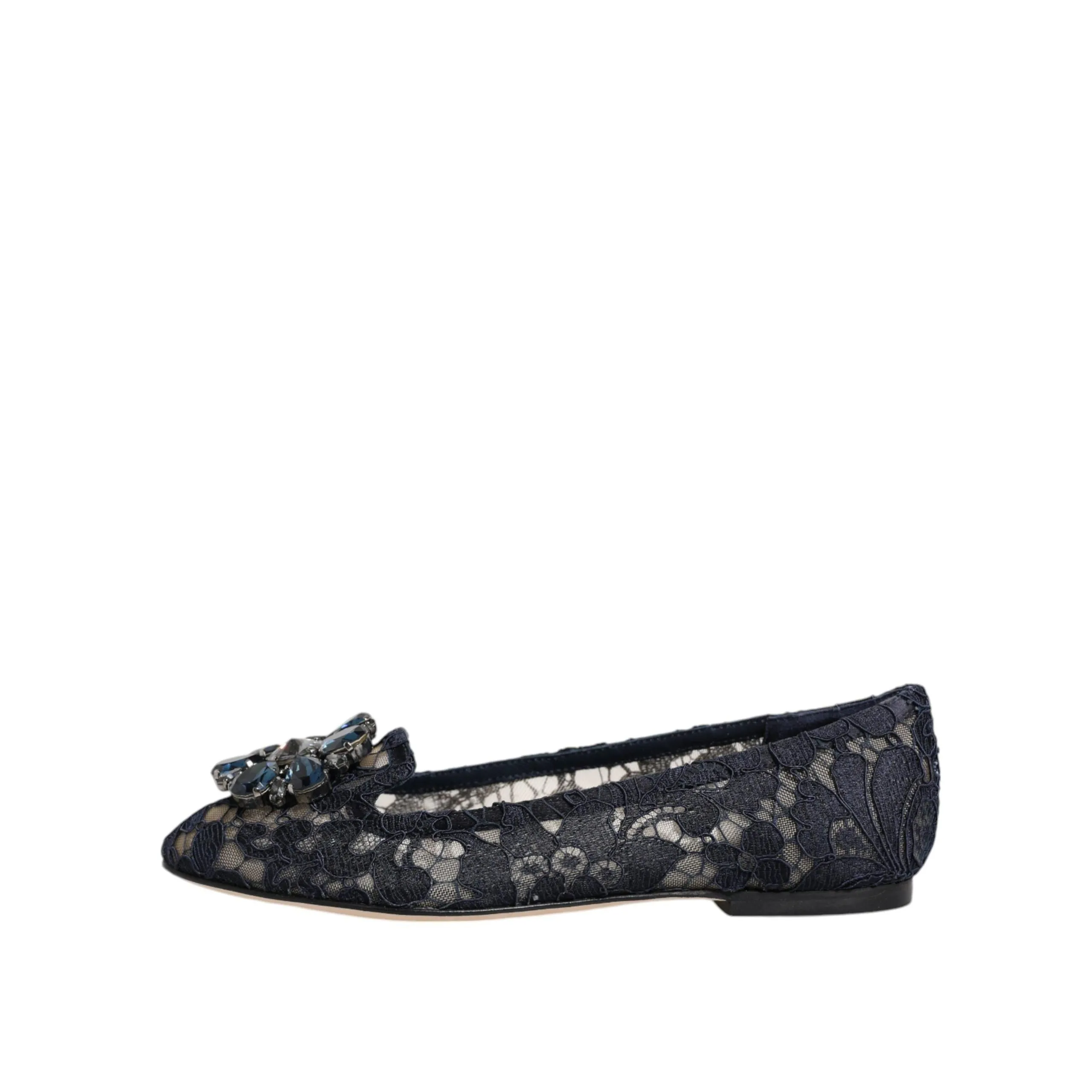 Dolce & Gabbana Blue Taormina Lace Crystals Flats Shoes