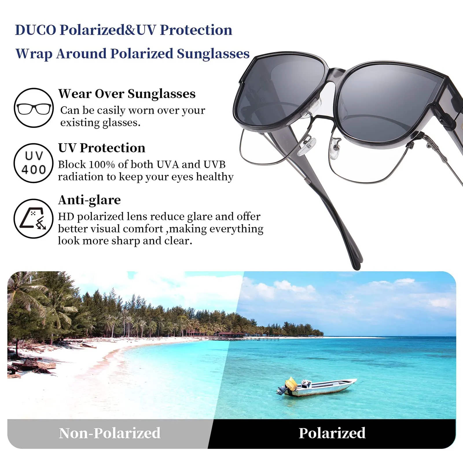 DUCO Fit Over Sunglasses Retro Round Wraparound Shades DC8961