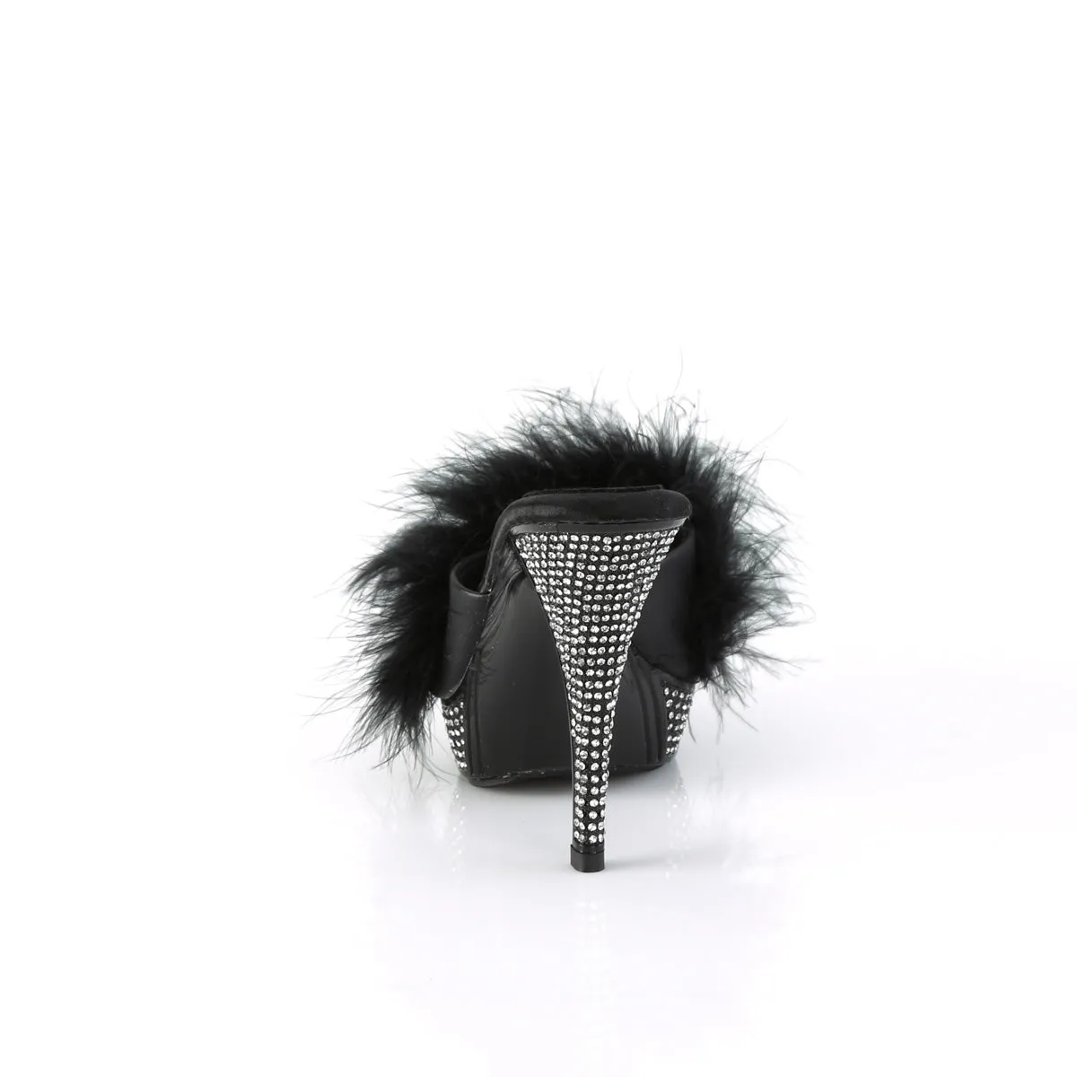 ELEGANT-401F Fabulicious 4 1/2" Elegant Black Marabou-Faux Leather/Black Shoes