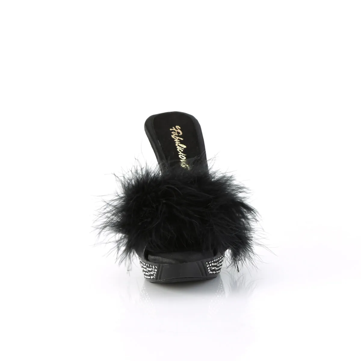 ELEGANT-401F Fabulicious 4 1/2" Elegant Black Marabou-Faux Leather/Black Shoes