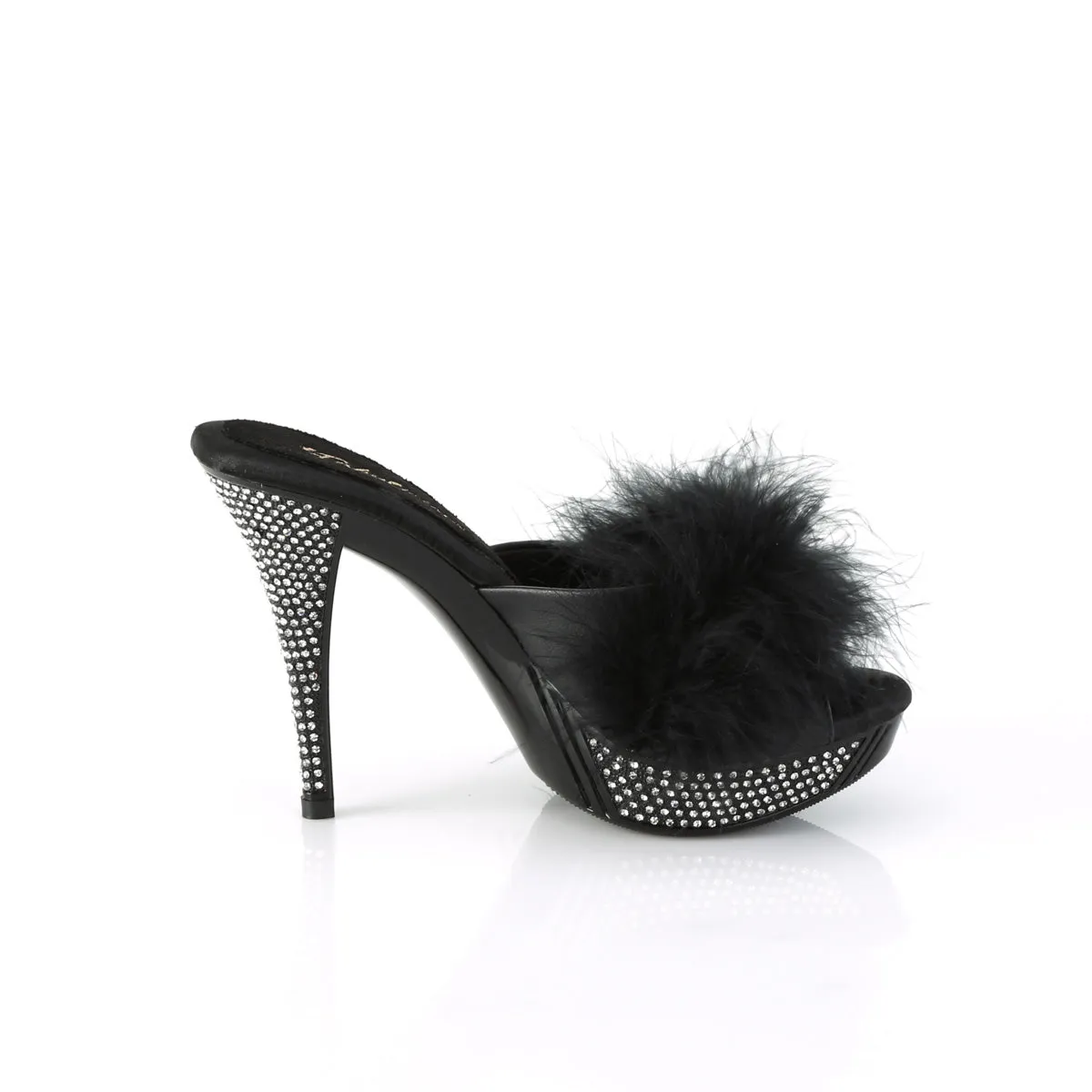 ELEGANT-401F Fabulicious 4 1/2" Elegant Black Marabou-Faux Leather/Black Shoes