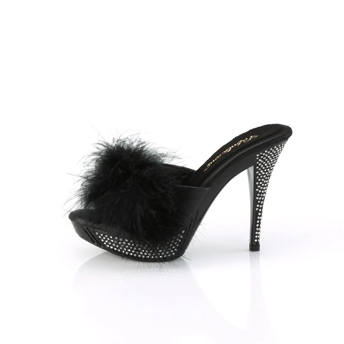 ELEGANT-401F Fabulicious 4 1/2" Elegant Black Marabou-Faux Leather/Black Shoes