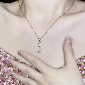 Elegant Rhinestone Crystal Tulip Pendant Necklace