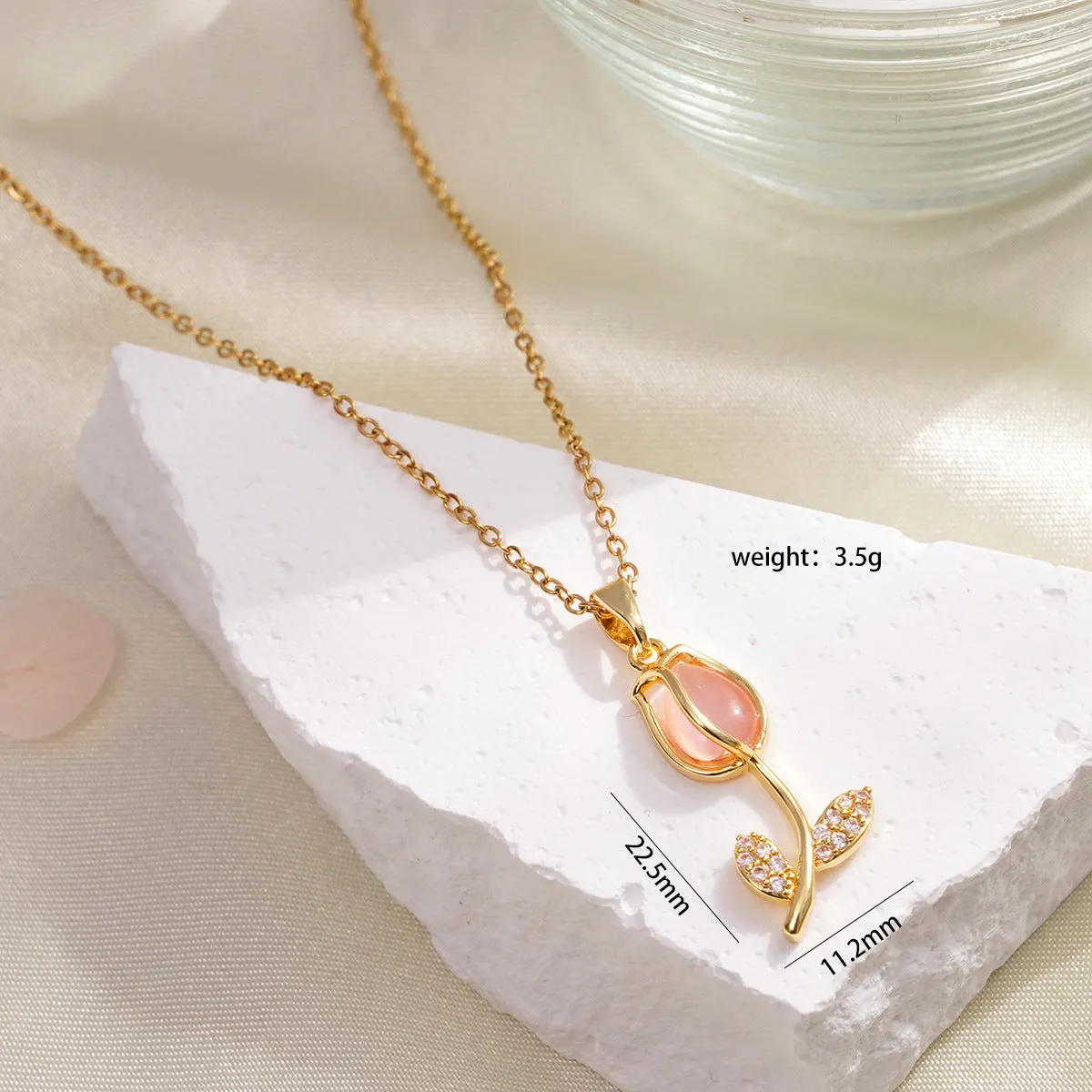 Elegant Rhinestone Crystal Tulip Pendant Necklace