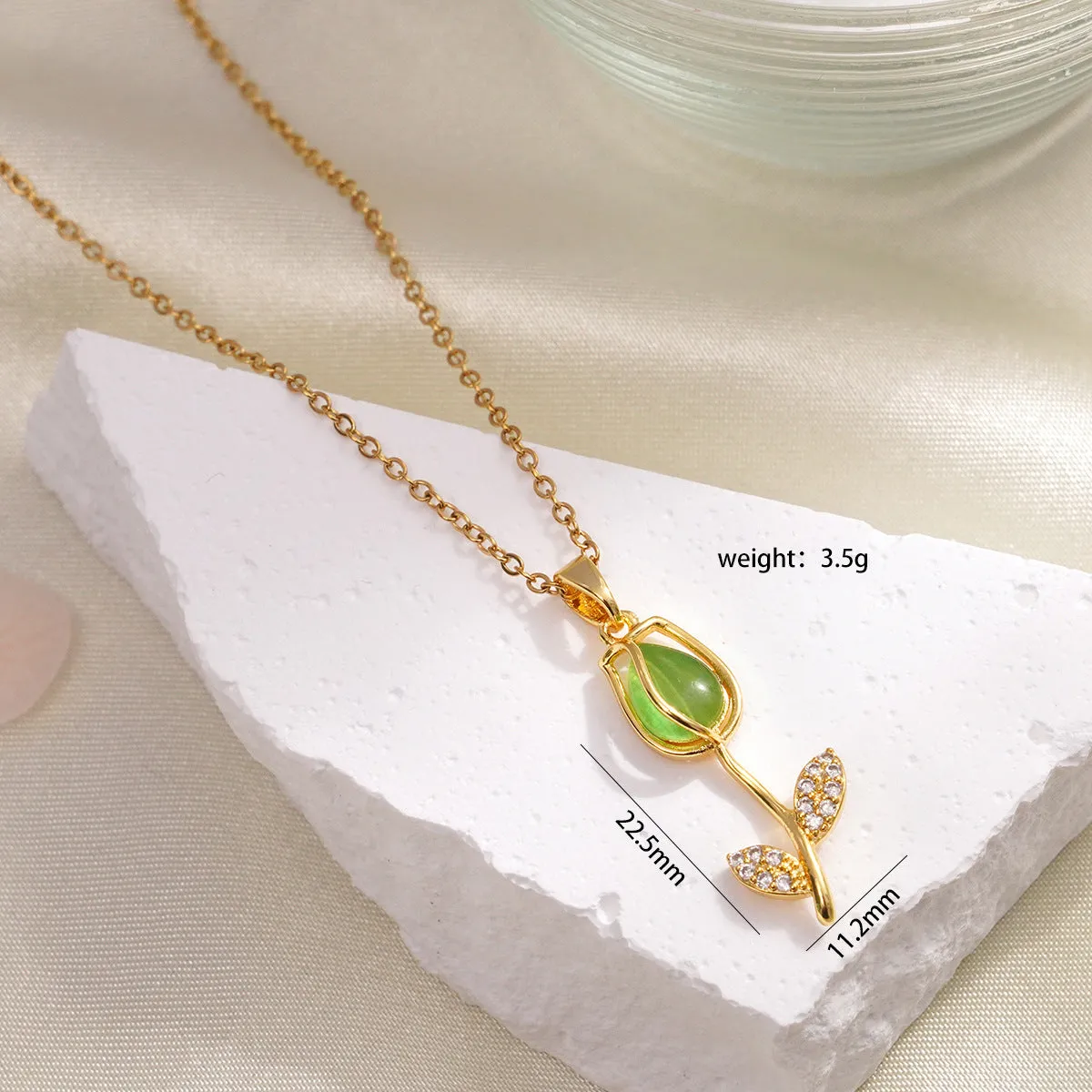 Elegant Rhinestone Crystal Tulip Pendant Necklace