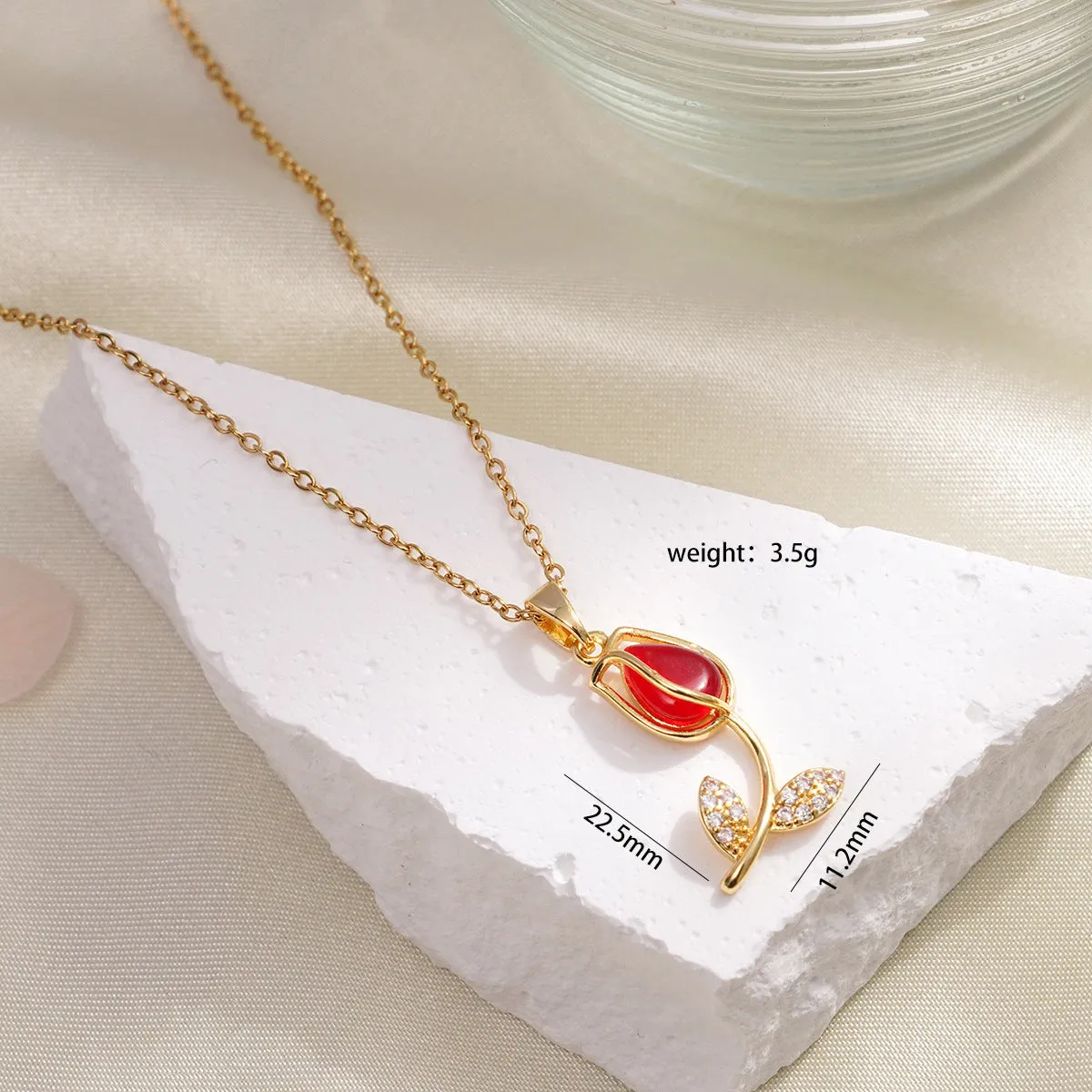 Elegant Rhinestone Crystal Tulip Pendant Necklace