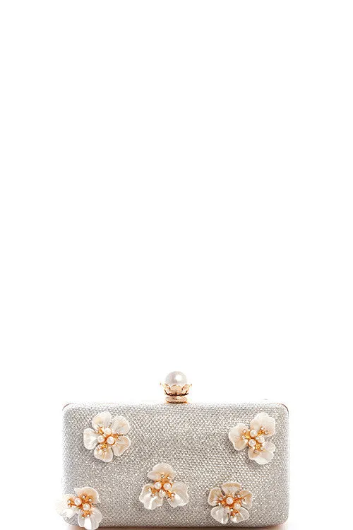 Elegant Rhinestone Floral Crystal Silver Clutch